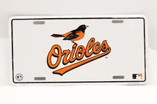 Balitmore Orioles MLB Baseball Licensed White Aluminum Metal License Plate Tag