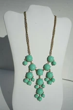 Vtg Necklace Faux Turquoise Cabochon Chandelier Statement Chunky 19"
