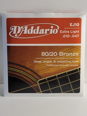 NEW D'Addario EJ10 Extra Light 80/20 Bronze Acoustic Guitar Strings 10-47