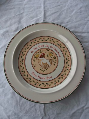 ANCHOR HOCKING TWELVE DAYS OF CHRISTMAS DINNER PLATE THREE FRENCH HENS