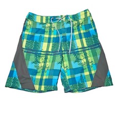 Columbia PFG Omni-Shield Fishing Swim Shorts Size 38 Bottle Opener Blue Plaid