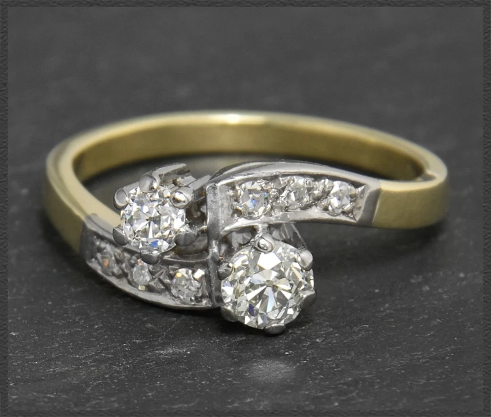 Diamant "toi et moi" Ring mit 0,75ct, 585 Gold Antik Damenring von ca 1910 - Bild 3 von 4