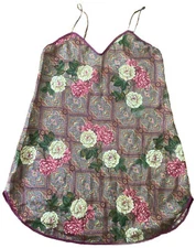 Fuchsia Floral & Medallion Lingerie Nightie Size M Made in USA Vintage Val Mode