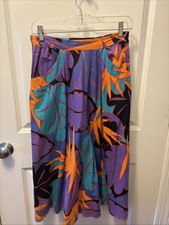 VIBRANT TROPICAL LEAVES ORANGE TEAL BLACK PURPLE VINTAGE SKIRT SIZE 4-6