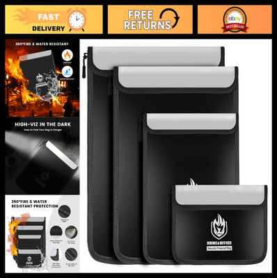 4 Pack Fireproof Waterproof Document Bags, Zippered Money Pouch, Fire Safe Stora
