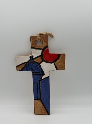 Ceramica P & L Puerto Rico Cityscape Cross Art Pottery Wall Art Plaque 9" Signed