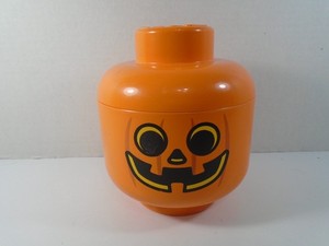 LEGO--SMALL HALLOWEEN PUMPKIN STORAGE HEAD--BRICK CONTAINER BOX (LOOK)