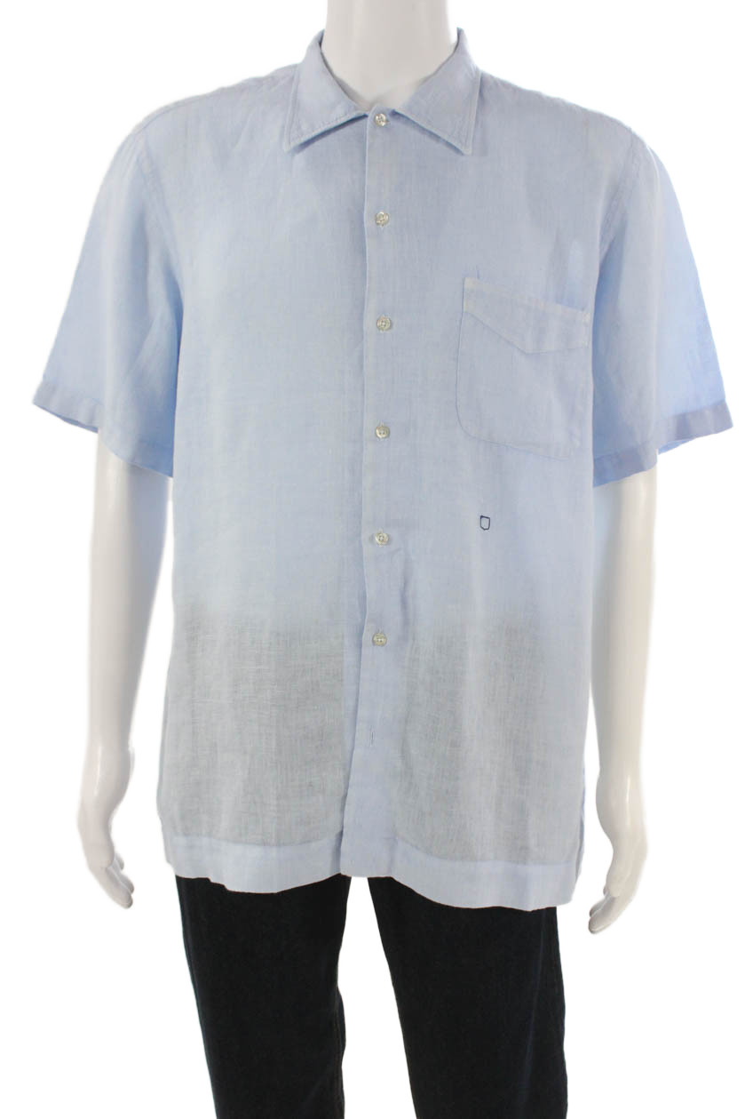 Massimo Alba Mens Linen Collar Short Sleeve Shirt Blue Size LFree Shipping in US $100+ Orders | $6.95 Orders Below