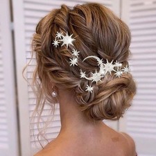 5 PCS Star Moon Bride Wedding Hair Pins Crystal Bridal Pieces Rhinestone Silver
