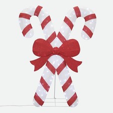 6'8" LED Red Striped Candy Canes w/ Bow Christmas Outdoor Yard Holiday Decor