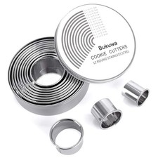 12 Pieces Round Cookie Biscuit Cutter Set,Graduated Circle Pastry Cutters,18/...