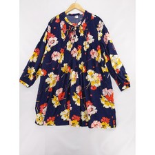 Old Navy Floral Mini Dress Womens XXL Navy Blue Swiss Dot Pintuck Long Sleeve