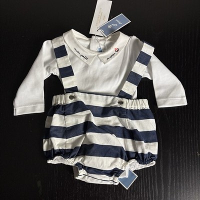 JACADI Paris Baby 1M/54cm Striped One Piece Bubble Romper & Bodysuit Set