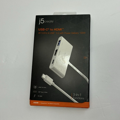 j5create USB-C Male Adapter to HDMI/USB-A/USB-C, White, Powered, 100W