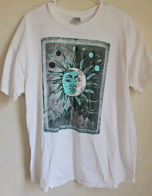 Moon Sun Shirt Mens Large White Sun Moon Eclipse Graphic Casual Round Neck XL