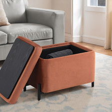 &reg; Connor 24" Small Storage Ottoman, Modern Boho, Matte Black Metal Legs, Velvet