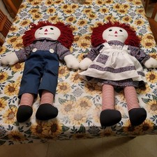 Vintage Handmade Raggedy Ann and Andy Dolls 25" Knickerbocker Style Matching EC