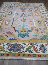 TURKISH OUSHAK RUG.MODERN MULTICOLORED AREA RUG 8x10,HANDMADE BOHEMIAN RUG