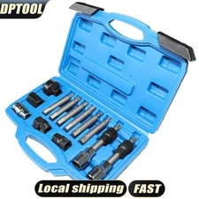 13Pc Alternator Freewheel Pulley Removal Socket Hex Spline Star Bits Tool Kit