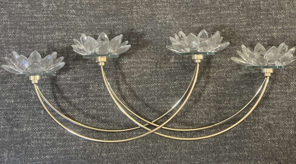 Home Lotus Flower 4 Candle Holder Glass Gold Metal Stand - Image 2 of 4