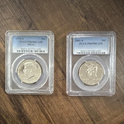 Kennedy Half Dollar 1976-S & 2001-S Silver Proof PCGS PR69DCAM San Francisco