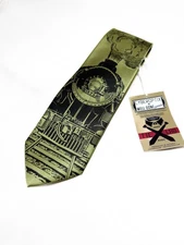 NEW CYBEROPTIX + Well Done Goods Tie Lab Hand Printed Neck Tie Railroad Train