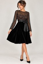 Vintage Talbots Black Velvet Lace Maxi Dress Sheer Mesh Bow Size 8 Dark Romantic