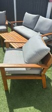Solid Wood Garden Furniture Set 4 Seater Patio Sofa Table Outdoor Grey Cushions