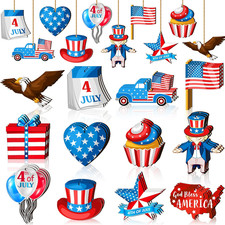 36 Pcs 4Th of July Ornament for Tree Red White and Blue Patriotic Wood Hanging D