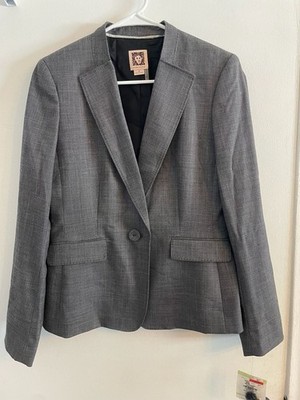 Anne Klein Gray 1 Button Career Blazer Jacket Women s Size 4 Modern Fit Workwear