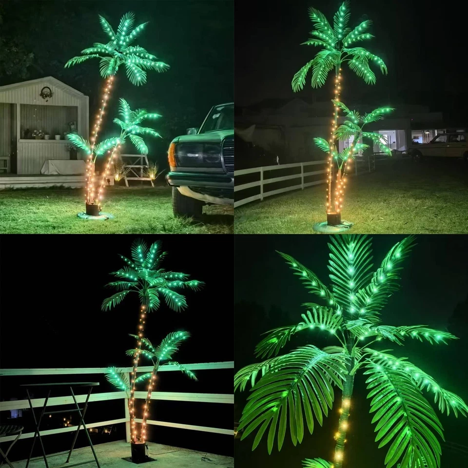7ft Solar Lighted Palm Tree, Home Room Decor 260LED Christmas Tree, 3 Trunks ... - Image 2 of 4