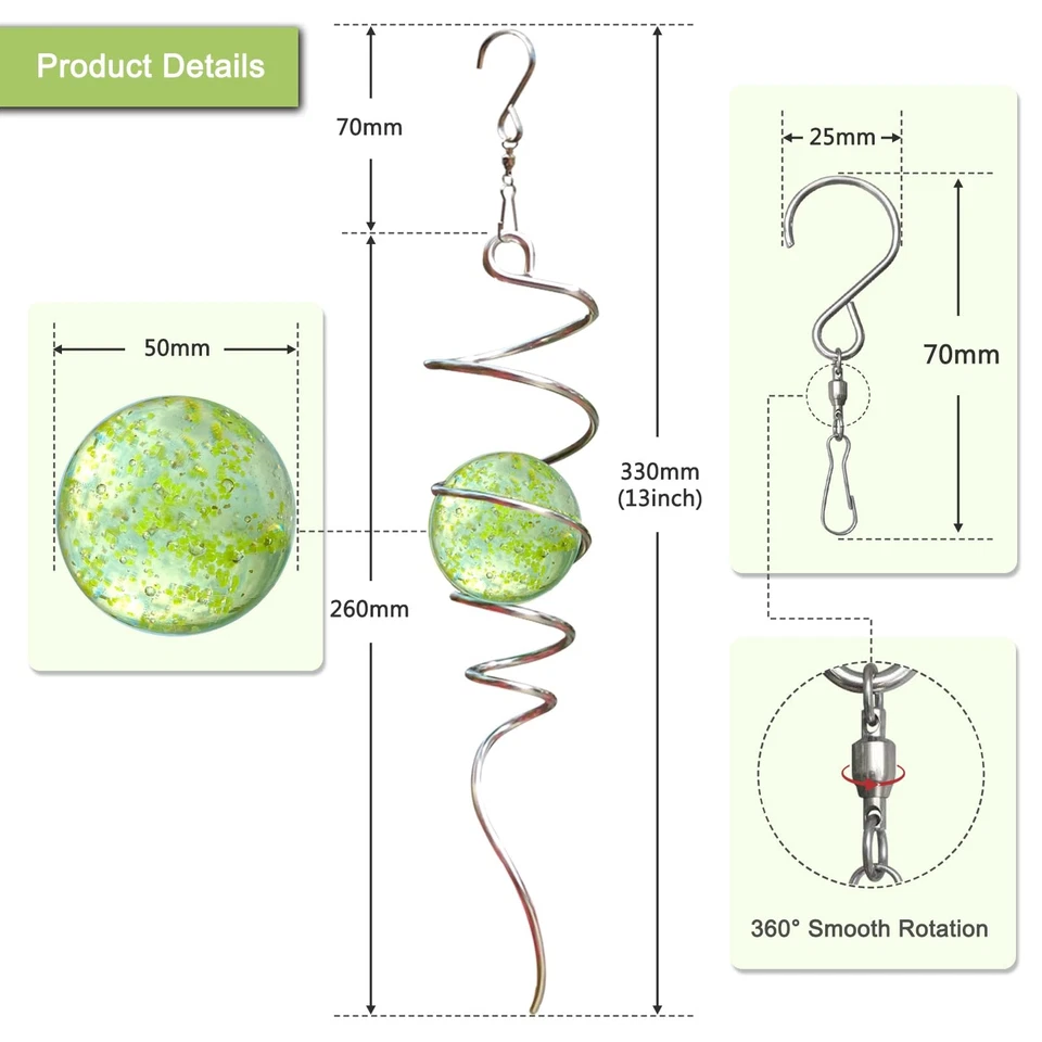 Bola de observación que brilla en la oscuridad espiral, hilandero de viento cola colgante decoración exterior Foto 3 de 4