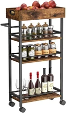 Slim Storage Cart, 4 Tier Rolling Cart with Handle, Rolling Carts with Wheels...