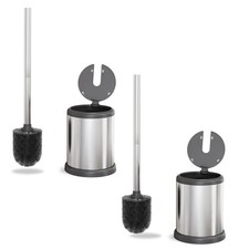 Bathroom Toilet Bowl Cleaning Brush and Holder Set Lid Stainless Steel 2 Pack