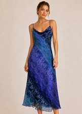 Windsor Blue Purple Ombre Paisley Midi Dress S Fairycore Y2K Whimsigoth Boho