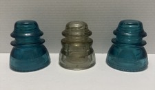 (2) Hemingray 42 Glass Insulators (1) Armstrong’s Made in USA Teal Blue Clear