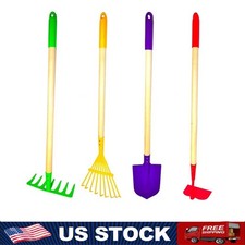Kids Garden Tool Set Toy, Rake, Spade, Hoe and Leaf Rake, reduced size, 4-Piece