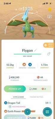 Shiny Flygon ( Caught In 2019 ) Pokemon Tr@de Go