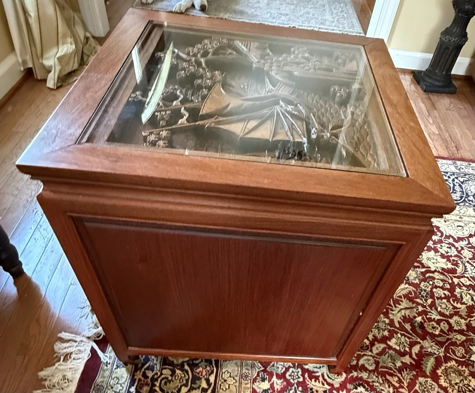 Juego de mesa vintage chino asiático tallado profundo marrón. Juego de madera tallada a mano vintage Foto 4 de 4