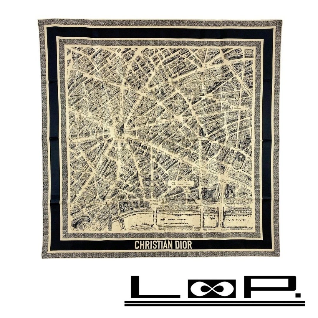 VENTE !!! Foulard Shindo Dior Plande Paris soie noir marron 6 occasion LOOP 0