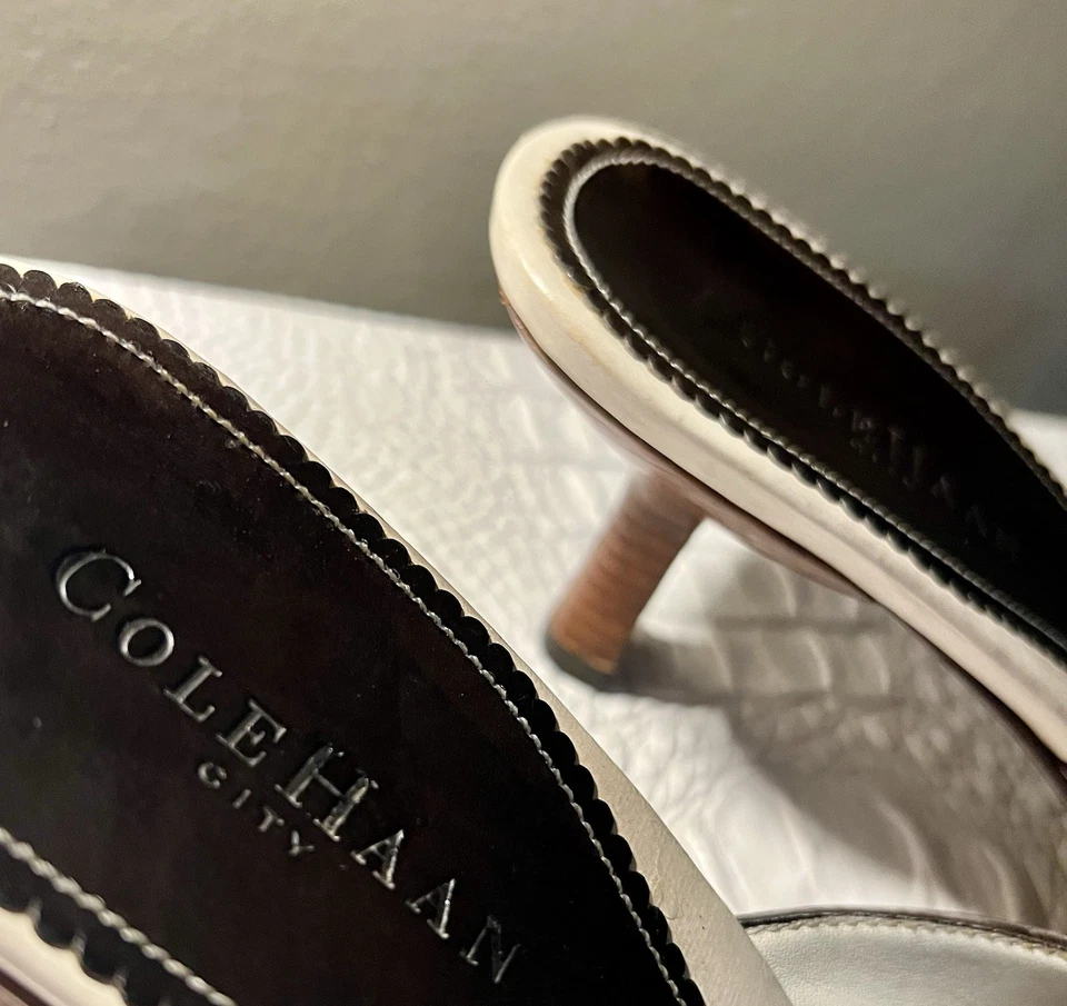 Cole Haan City котенок каблук мул кости кожи 2 1/2» деревянный каблук размер 10B - Изображение 2 из 4