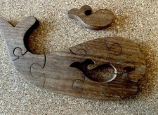 Wooden Whale Shaped Animal Puzzle, 8 Pieces, Brown, Ages 4-7, Contemporary