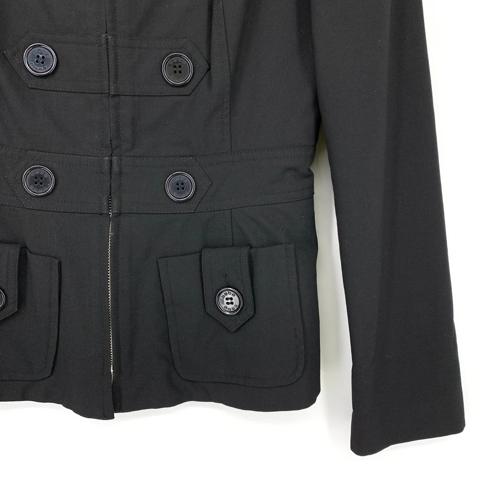 Vintage Y2K Bebe Military Style Jacket Womens Size 4 Black Full Zip Mock Neck - Image 4 of 4