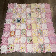 Handmade Rag Quilt Patchwork Baby Blanket Pink Cottagecore Throw 30  x32  Small