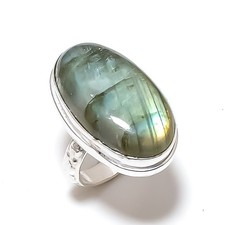 Natural Labradorite Gemstone Handmade 925 Sterling Silver Gift Ring Size 8 O799