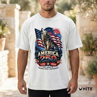 Wolf Patriotic Shirt, America 250 Tee, USA Flag Graphic T-Shirt Summer Outfit 