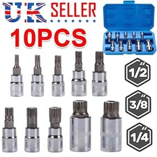 10pcs Multi Spline Bit 1/2" 3/8" 1/4" Socket Set 12 point triple square M4 - M18