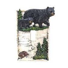Black Bear & Birch Tree Single Toggle Switch Cover | Rustic Nature Cabin Lodg...