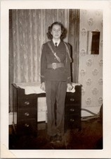 Young Woman in Uniform 1940s Snapshot Photograph Military Style Portrait
