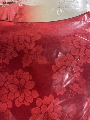 Brownstone Red Poinsettia Damask 60x104  Oblong Tablecloth NWT MSRP $59.99
